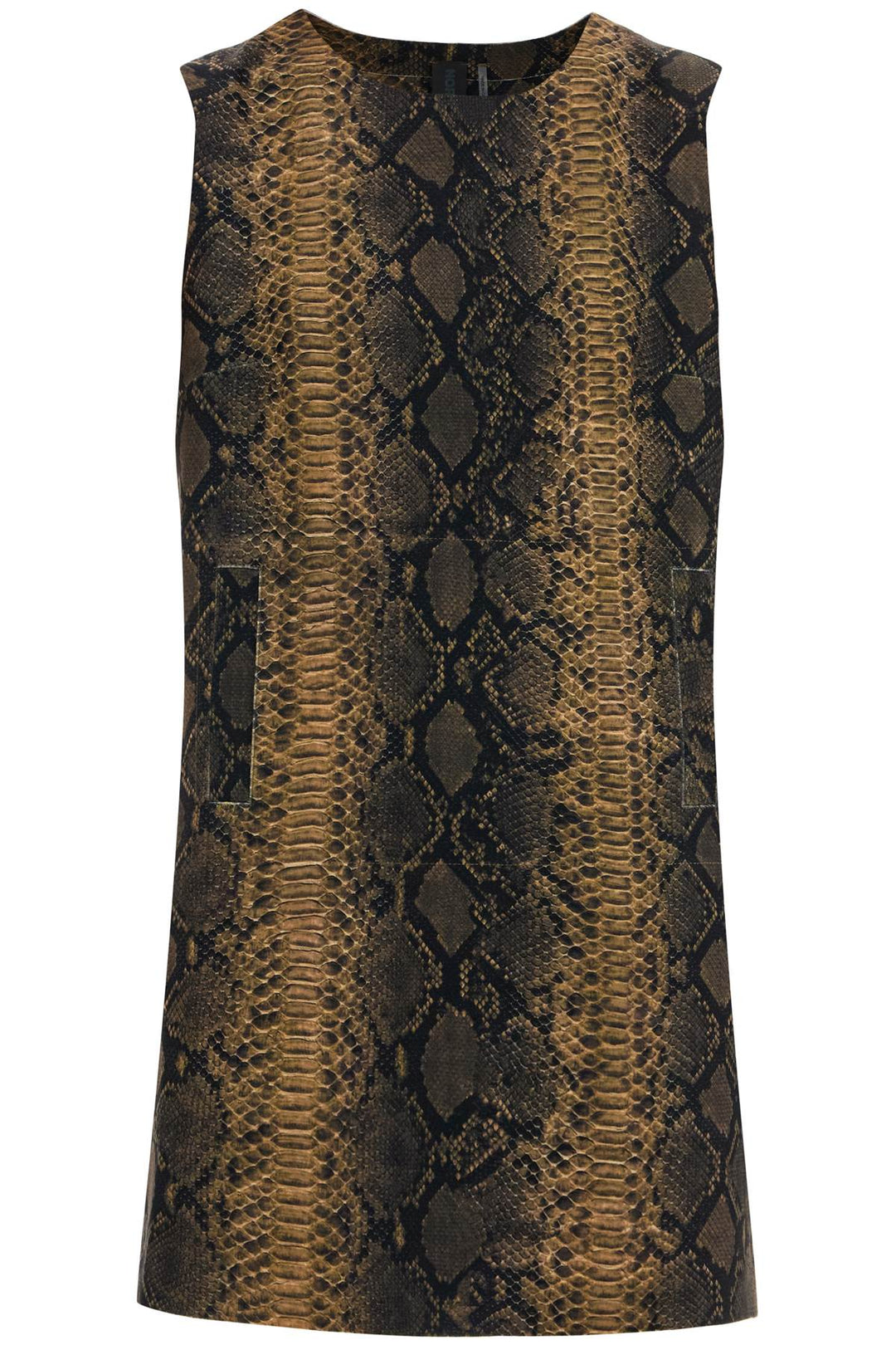 brown python print sleeveless mini dress-0