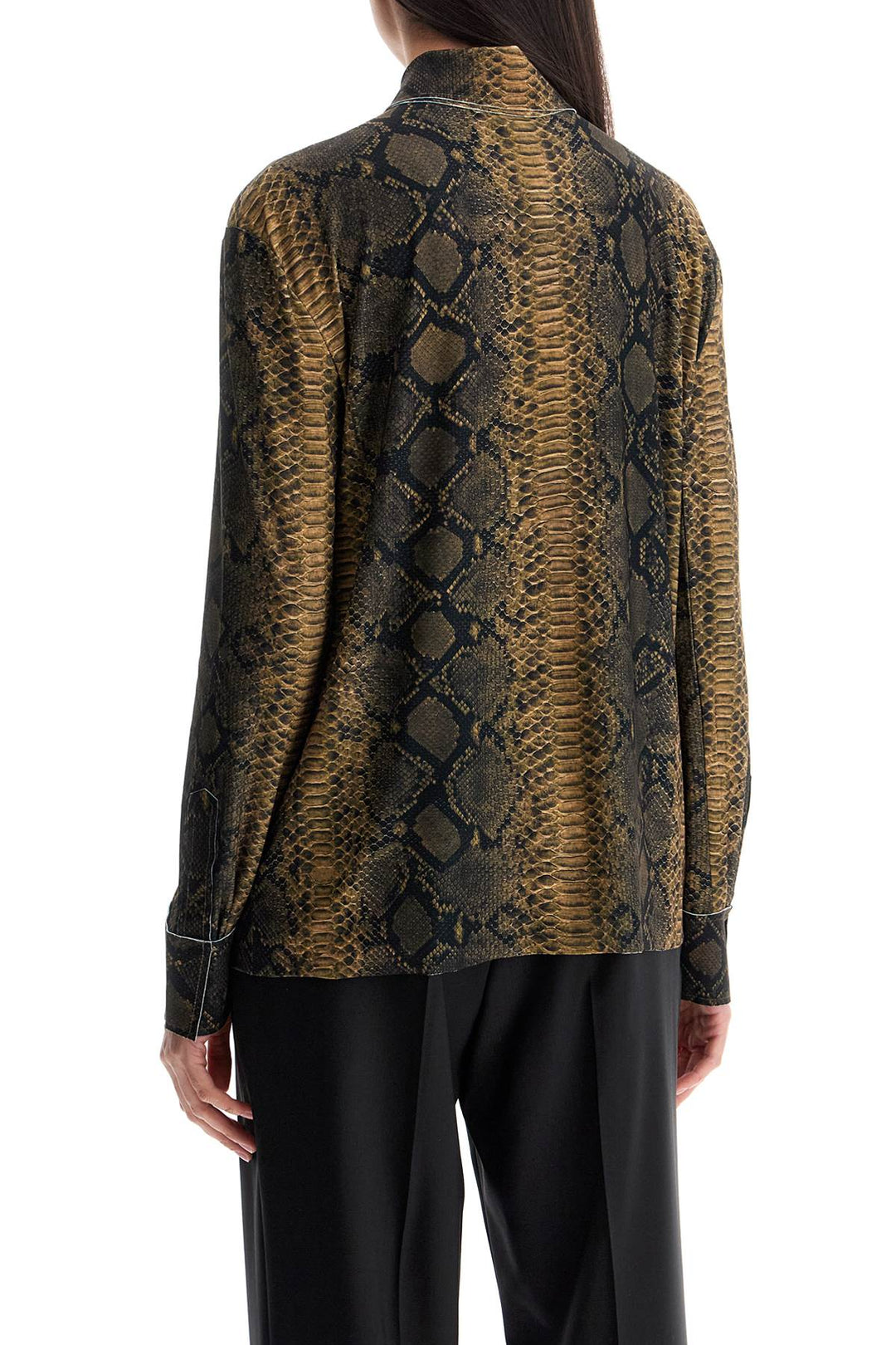 brown python print long sleeve shirt-2