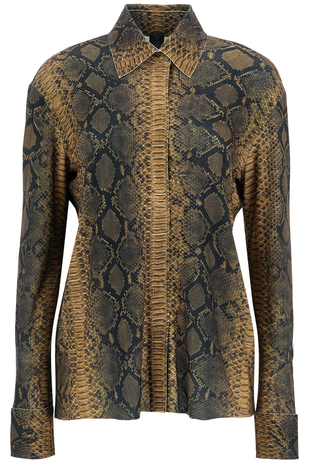 brown python print long sleeve shirt-0