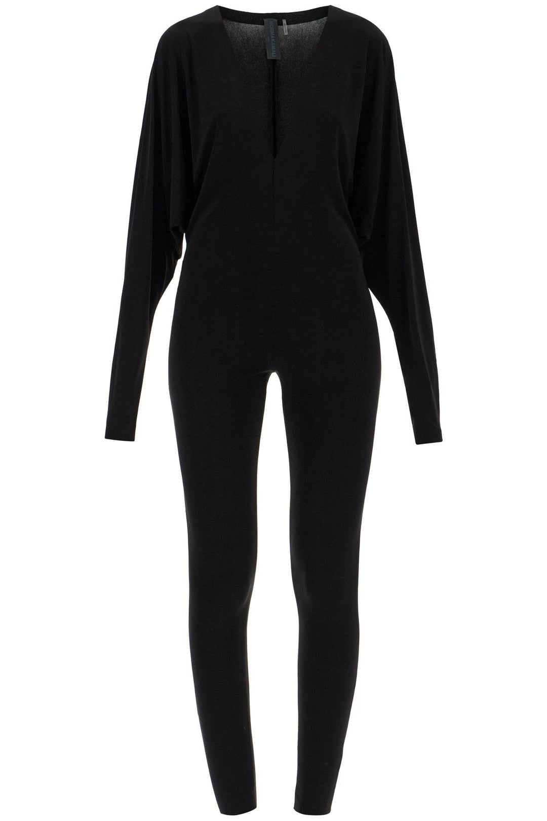 black slim fit long sleeve v neck jumpsuit-0