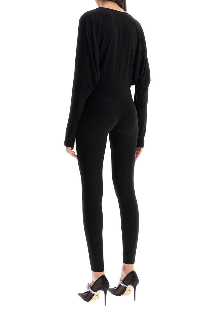 black slim fit long sleeve v neck jumpsuit-2