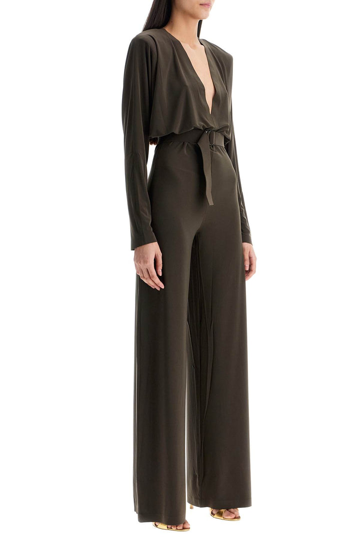 dark green long sleeve v-neck jumpsuit-1