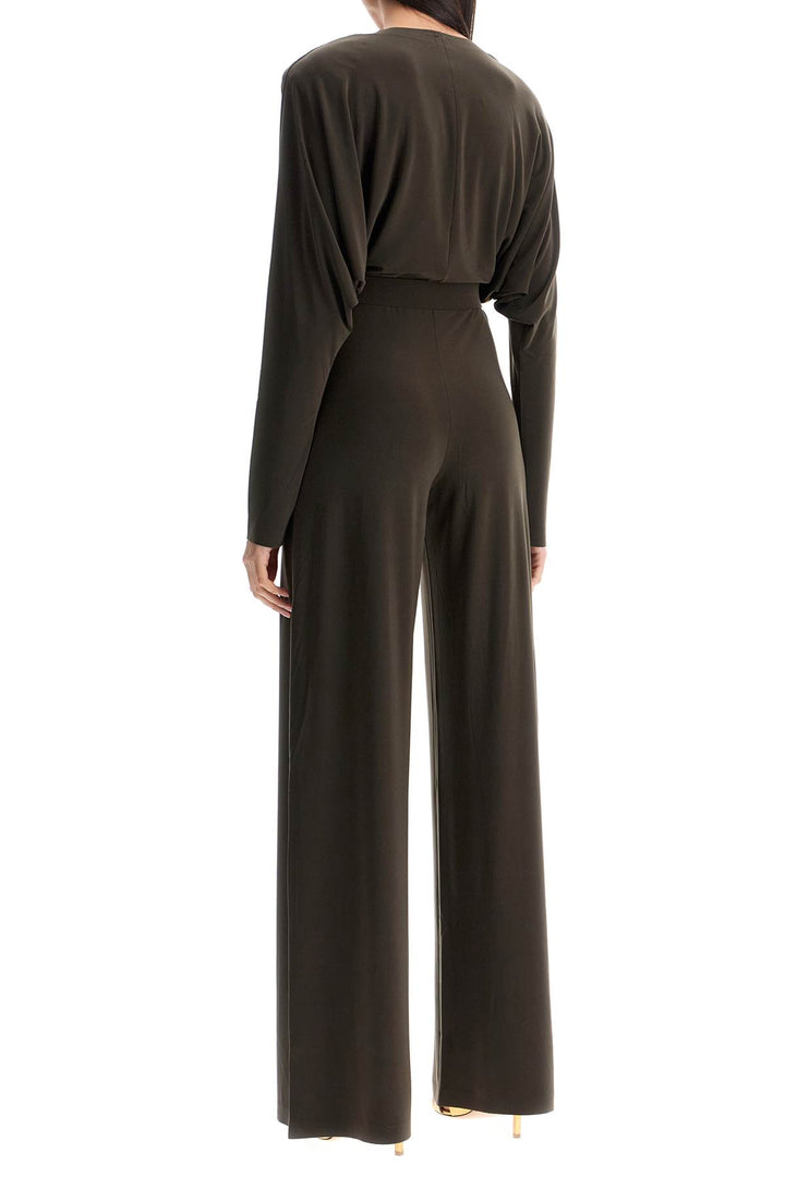 dark green long sleeve v-neck jumpsuit-2