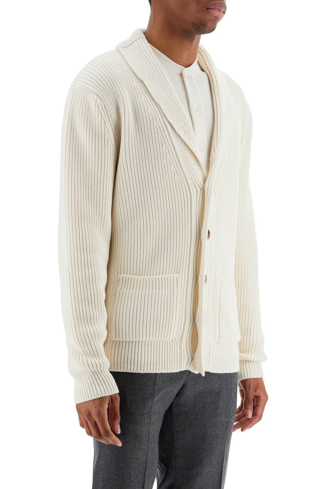 white silk and wool cardigan with shawl collar-1