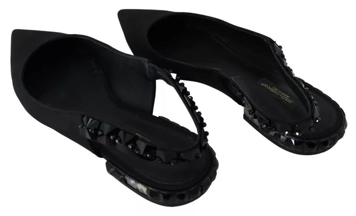 Black Flats Crystal Slingback Charmeuse Shoes