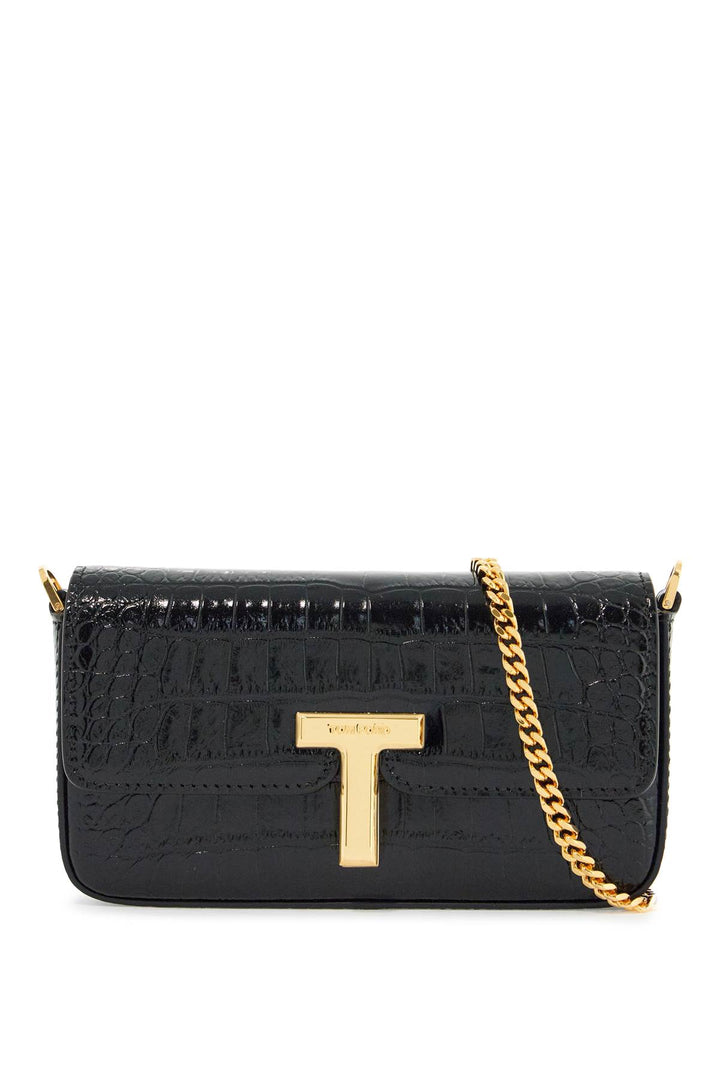 mini crossbody bag in black calf leather with crocodile effect-0