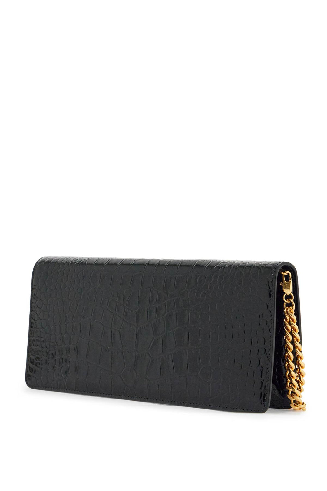 shiny black crocodile effect calfskin clutch-1