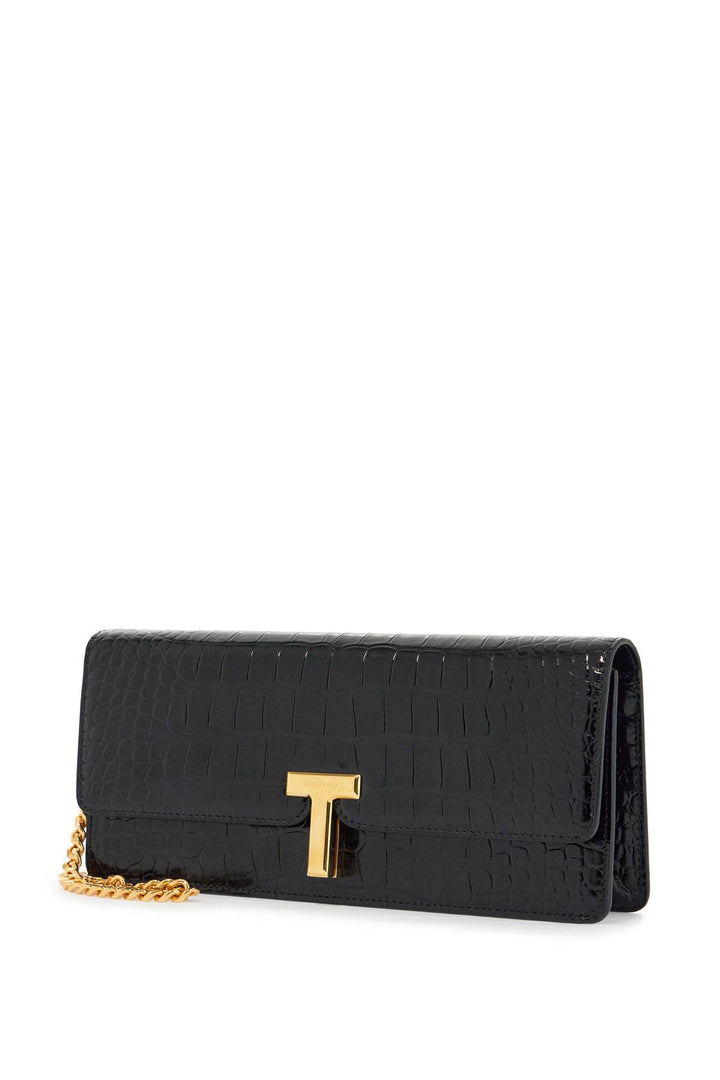 shiny black crocodile effect calfskin clutch-2