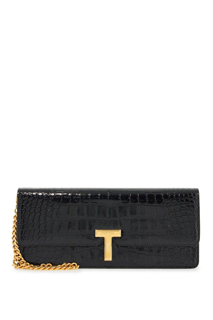 shiny black crocodile effect calfskin clutch-0