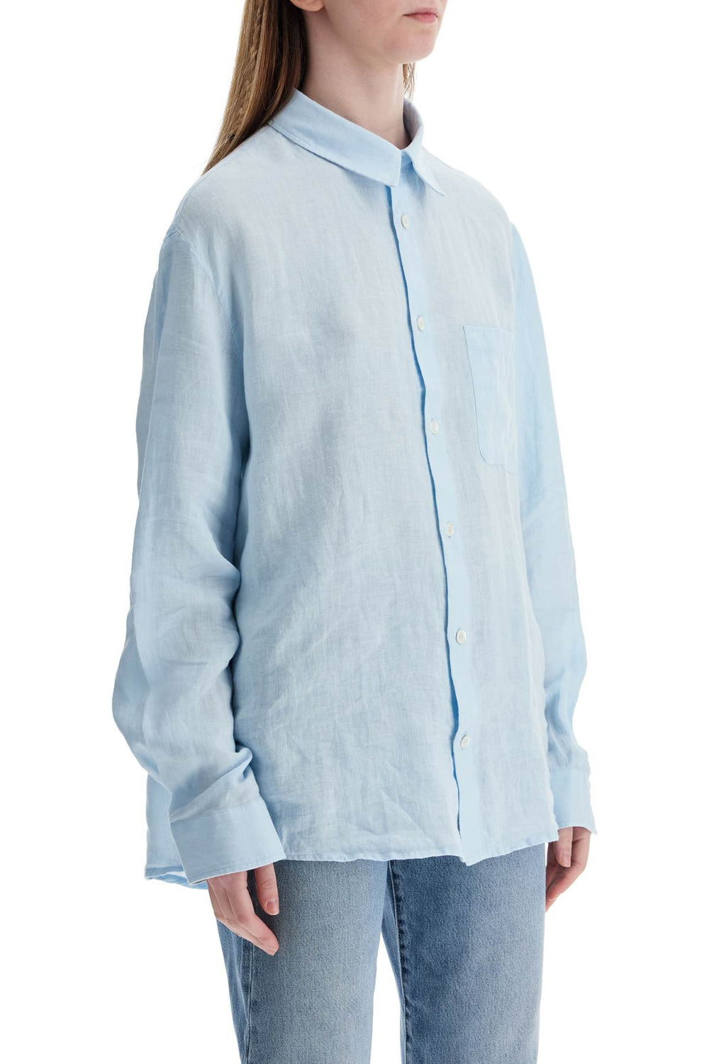 light blue linen shirt wide fit-1