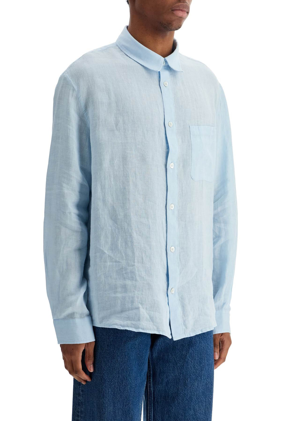 light blue linen shirt wide fit-2