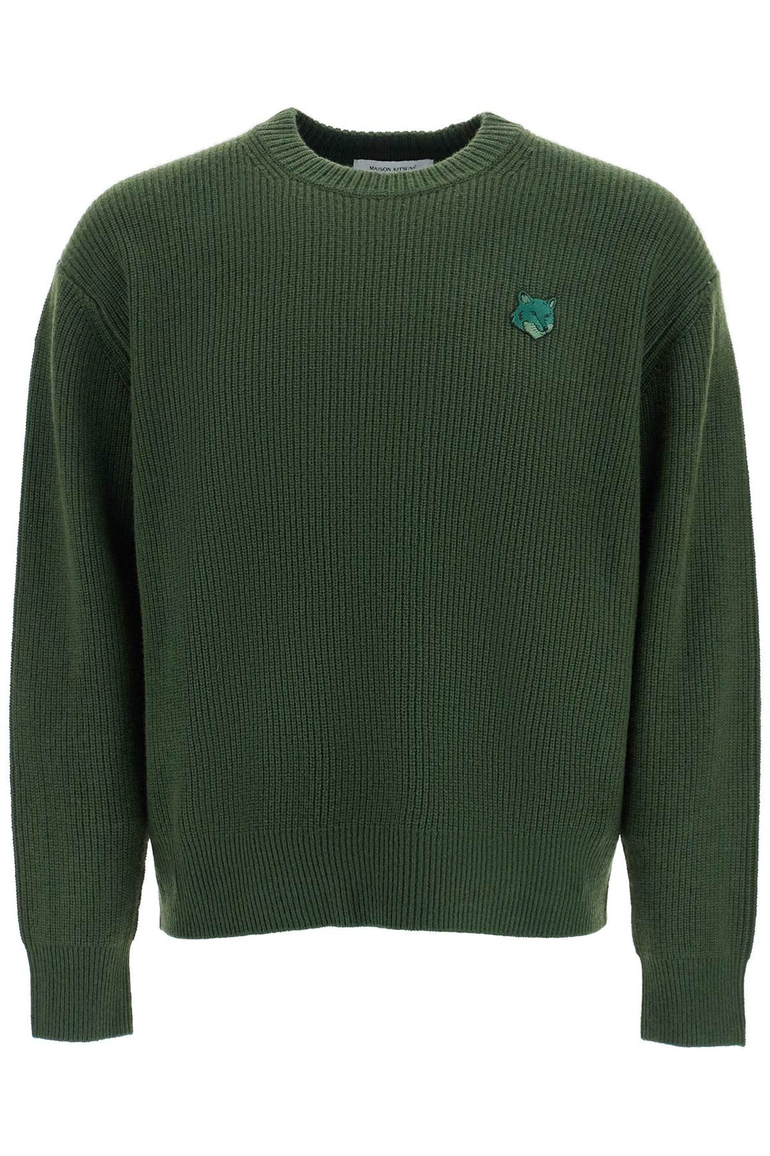 ranger green wool and viscose sweater with fox patch-0