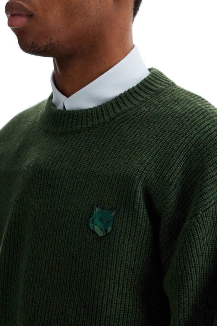 ranger green wool and viscose sweater with fox patch-3