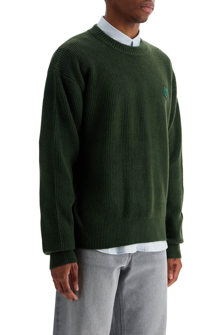 ranger green wool and viscose sweater with fox patch-1