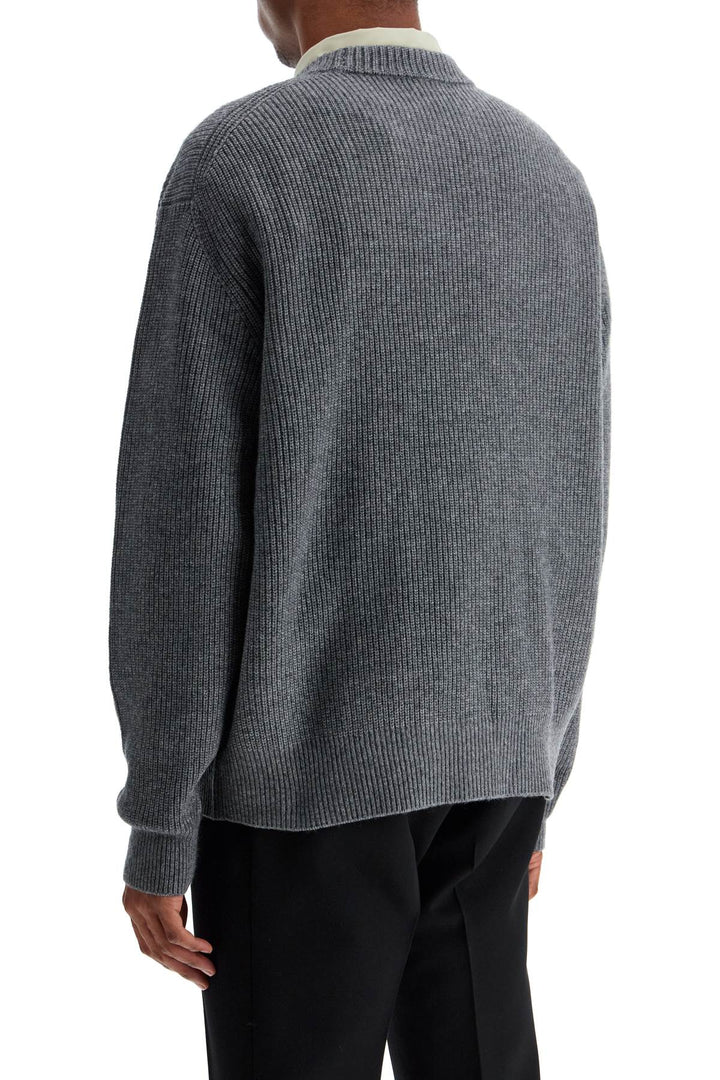 gray mélange wool sweater with embroidered fox logo-2