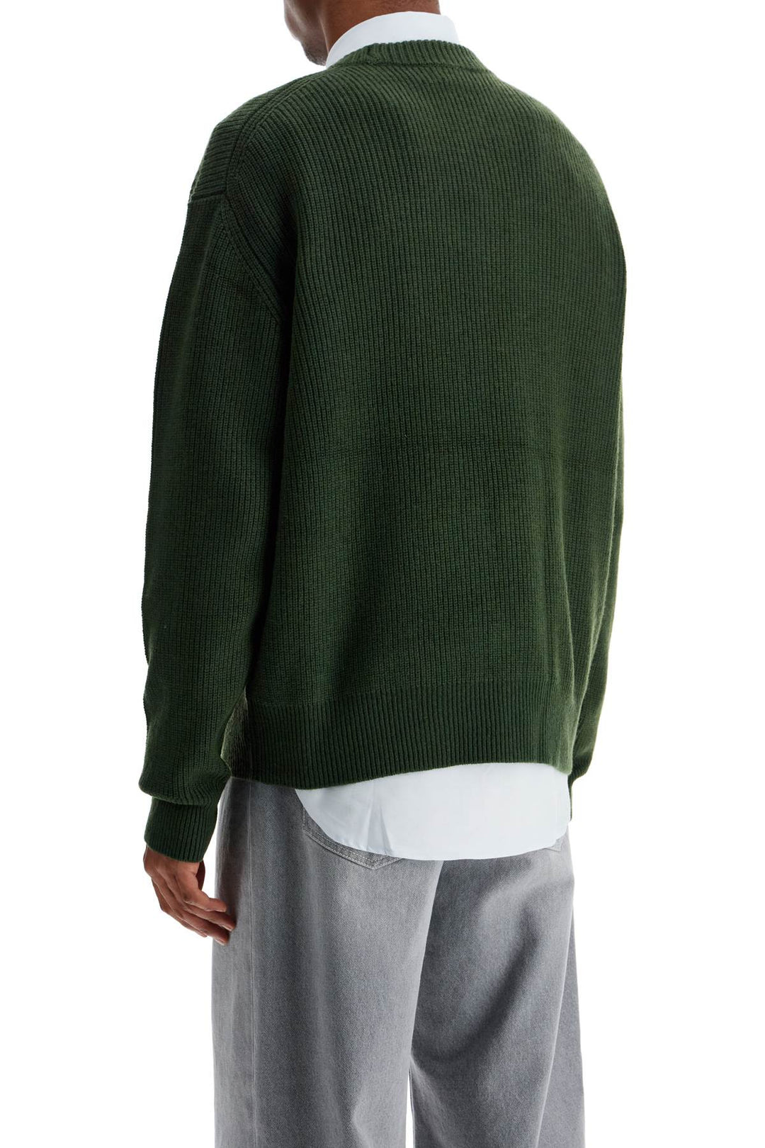 ranger green wool and viscose sweater with fox patch-2