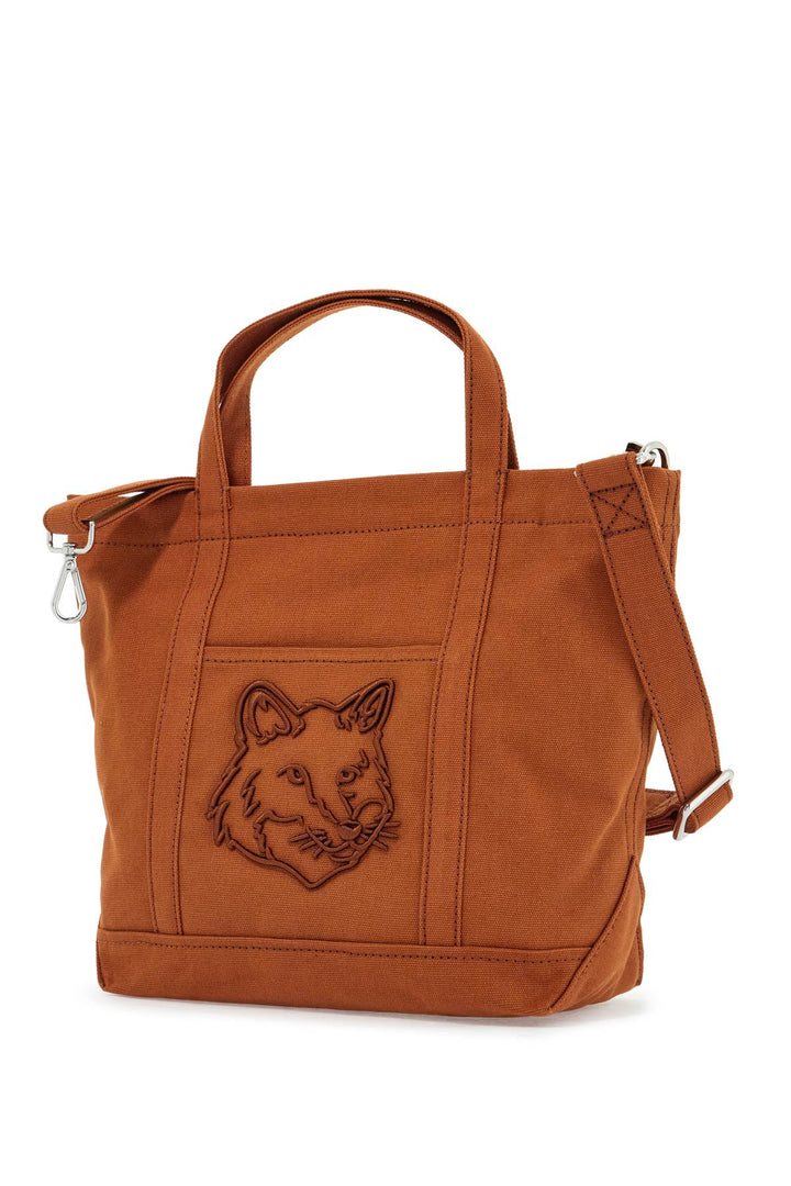 light brown cotton tote bag with fox embroidery-2