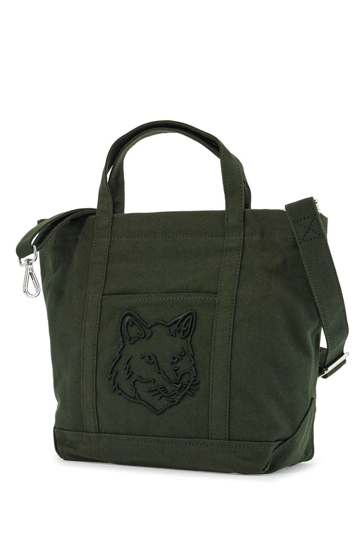 small tote bag in ranger green cotton with embroidered fox logo-2