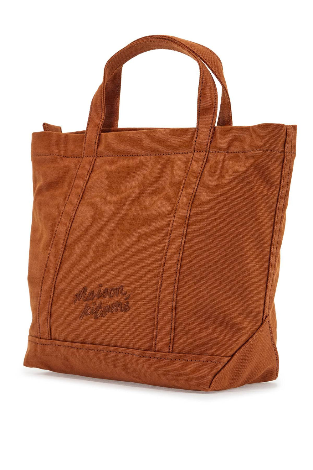 light brown cotton tote bag with fox embroidery-1