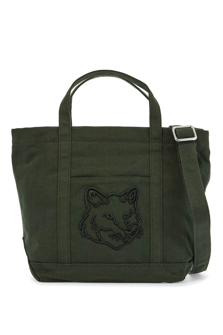 small tote bag in ranger green cotton with embroidered fox logo-0