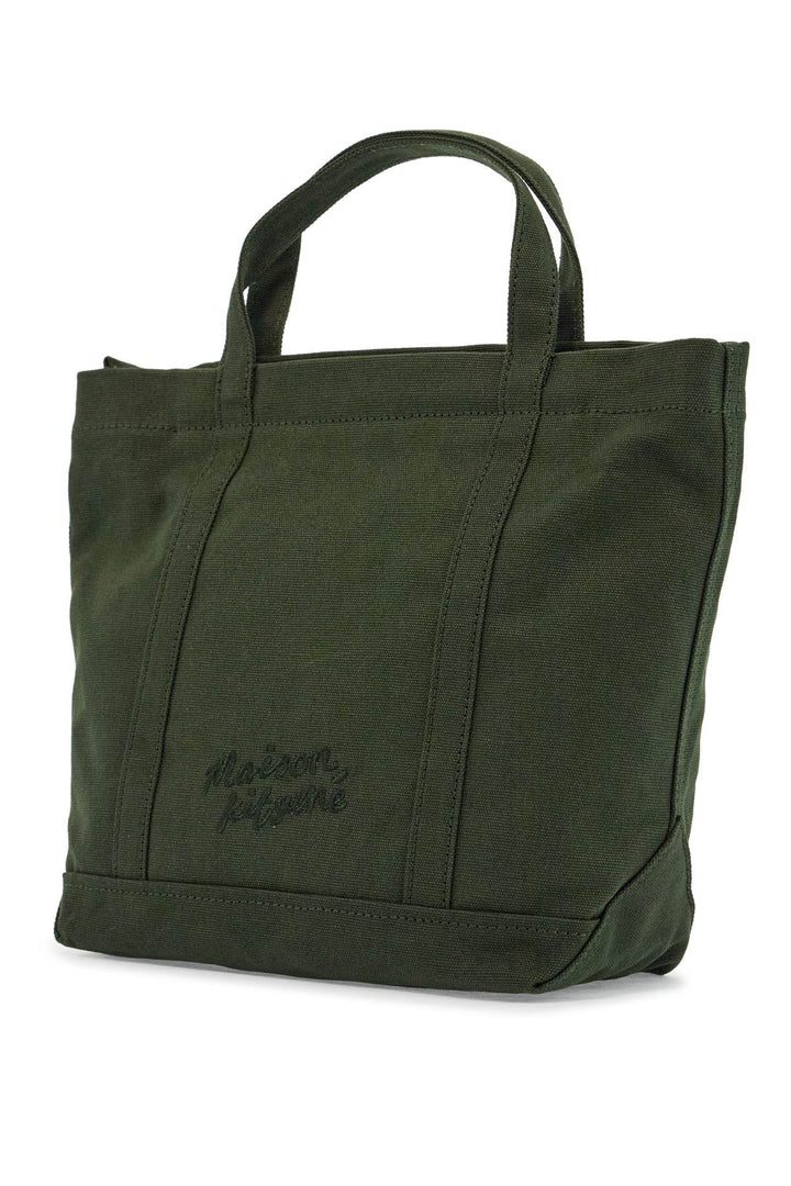 small tote bag in ranger green cotton with embroidered fox logo-1