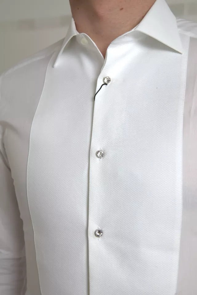 White Bib Cotton Poplin Men Formal GOLD Shirt