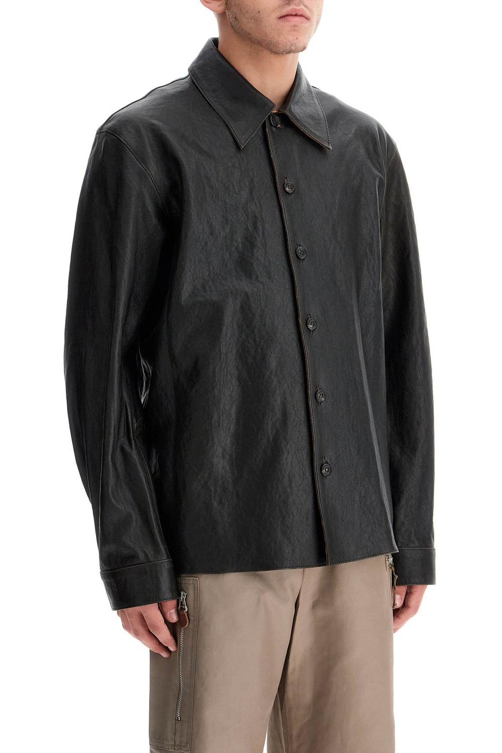 leather overshirt with front pockets-1