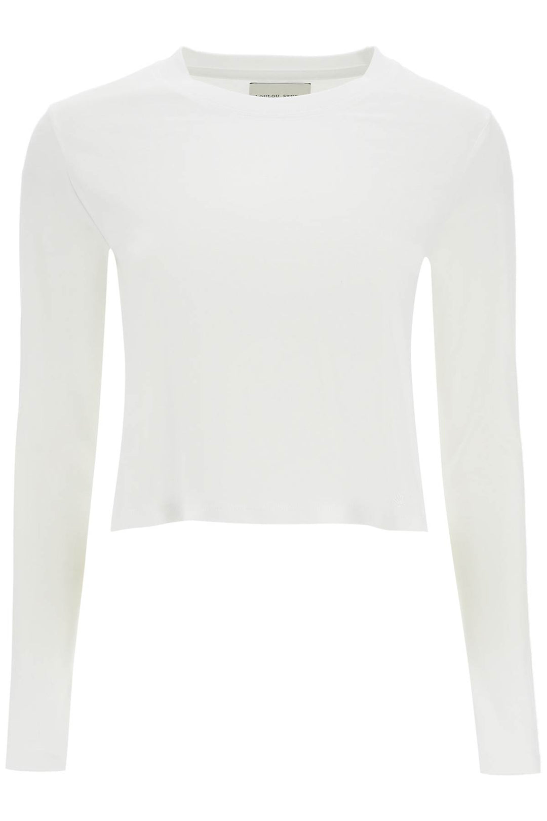 cropped long sleeve t-shirt white in organic cotton-0