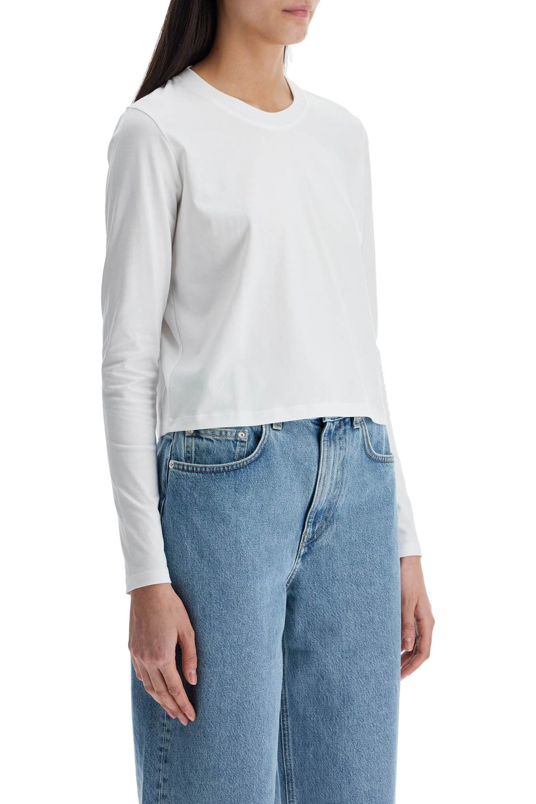 cropped long sleeve t-shirt white in organic cotton-1