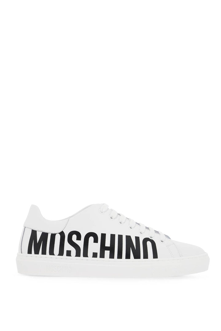 leather sneakers with logo print-0