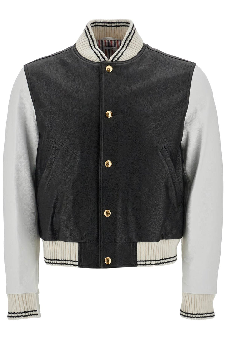 leather varsity bomber jacket-0