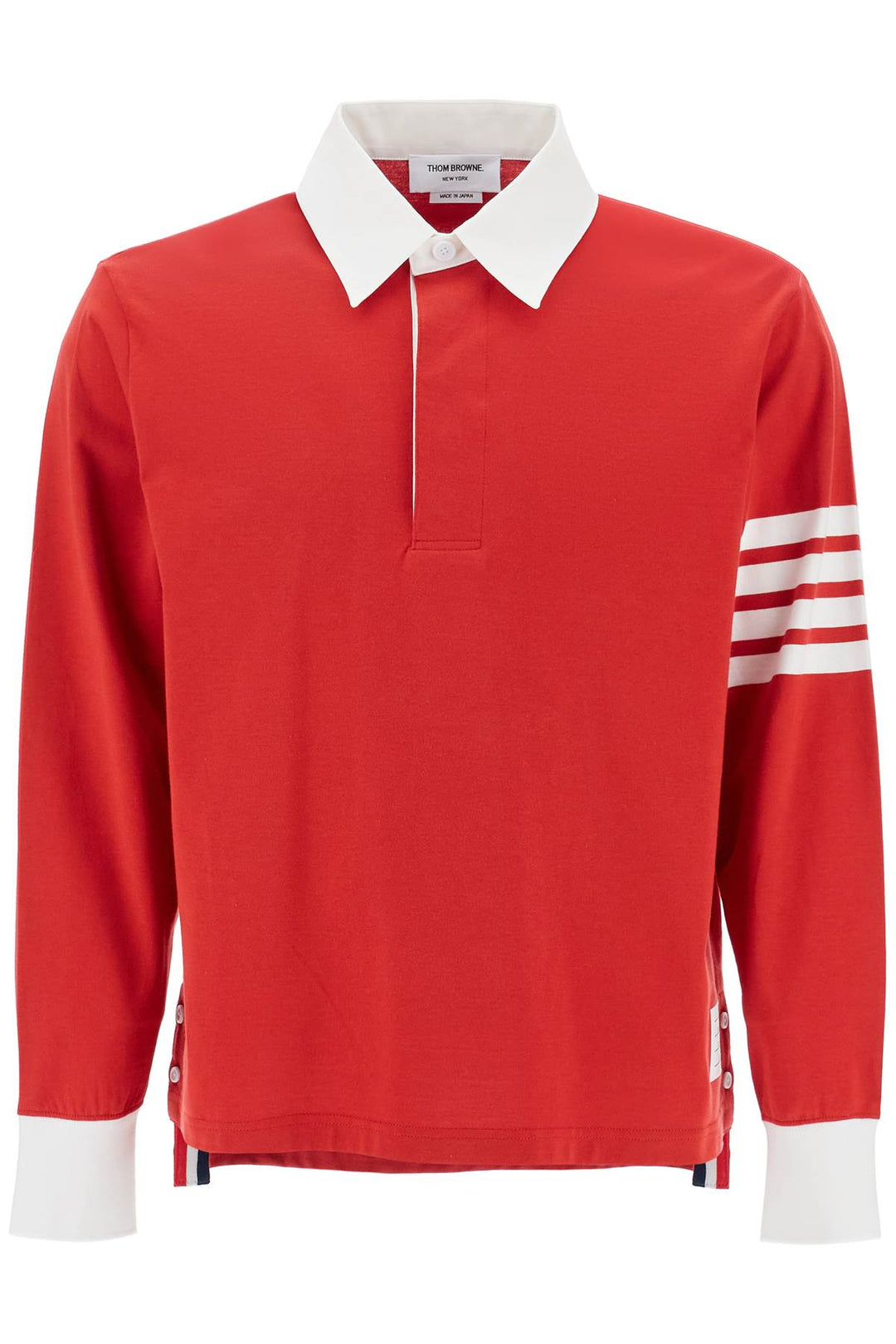 red cotton polo with three stripes-0