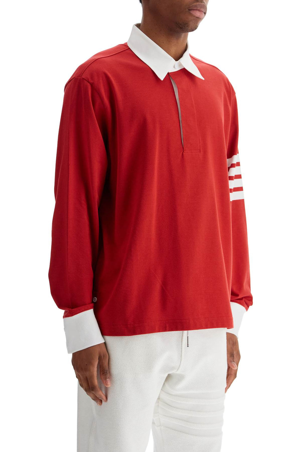 red cotton polo with three stripes-1