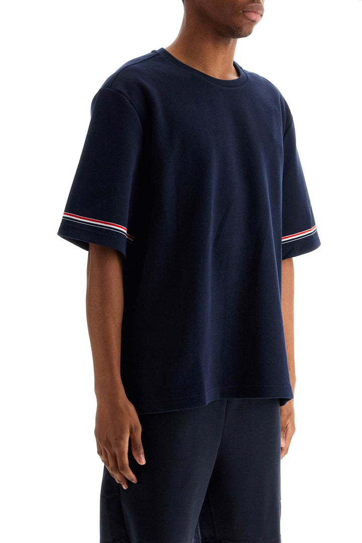 navy blue striped cotton t-shirt with wide neck-1