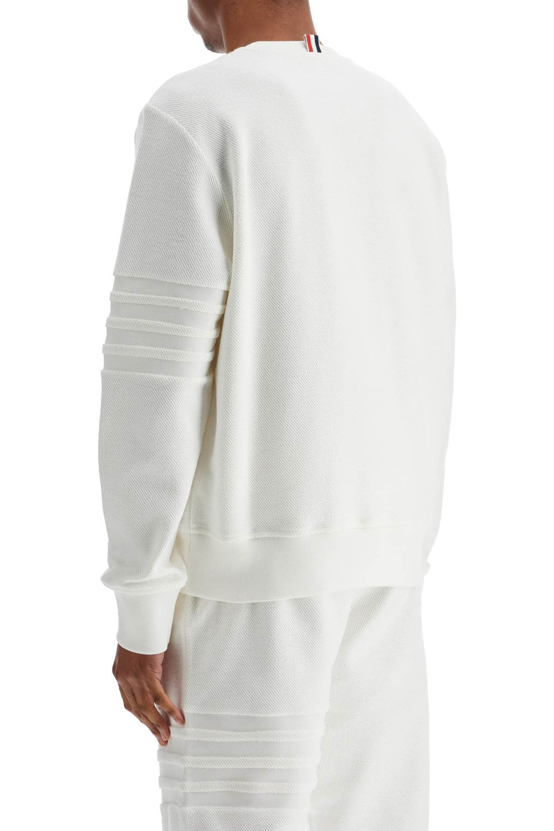 thom browne white cotton four bar crewneck sweatshirt-2