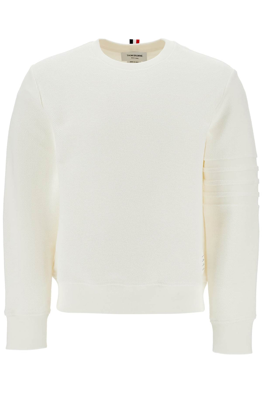 thom browne white cotton four bar crewneck sweatshirt-0