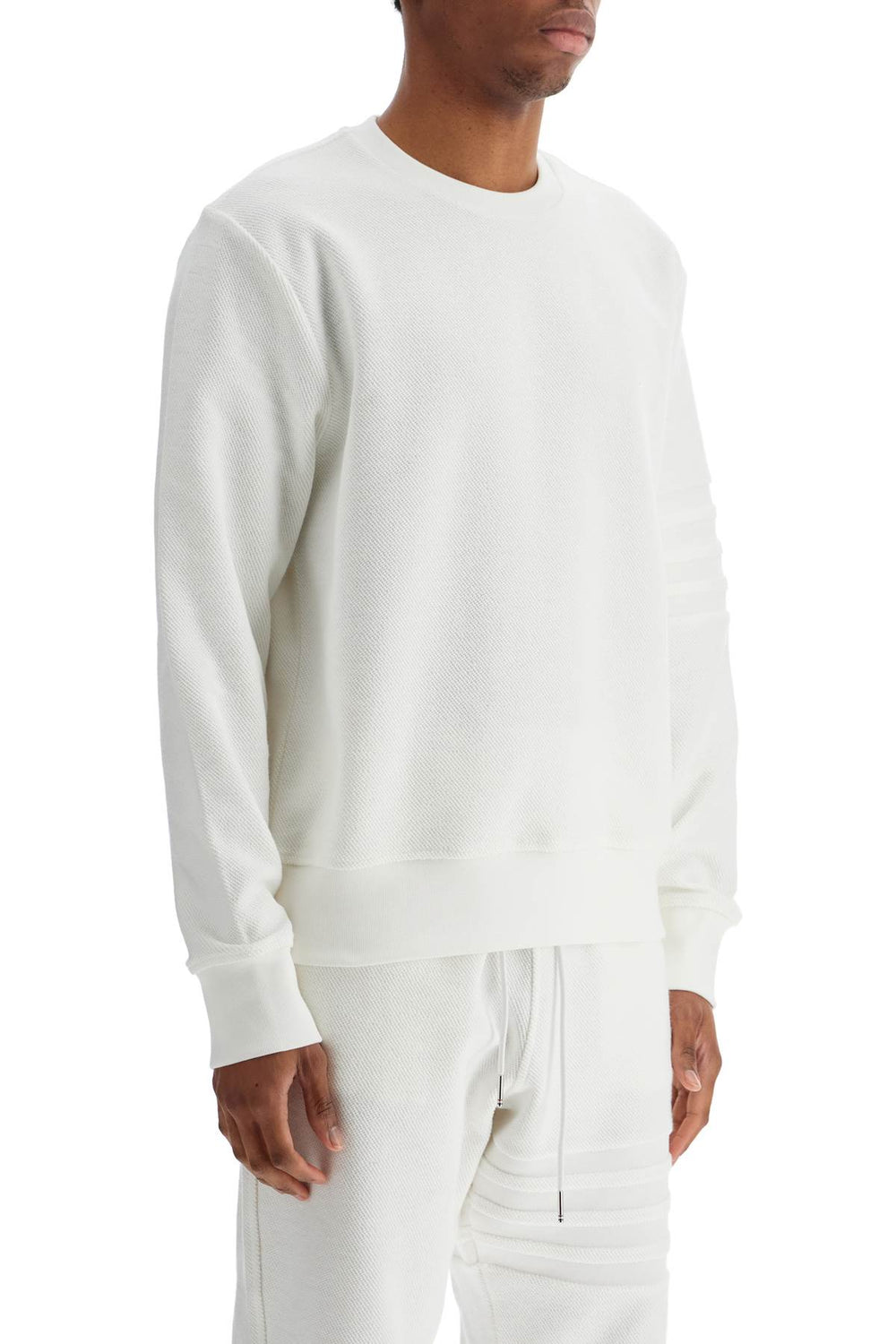 thom browne white cotton four bar crewneck sweatshirt-1