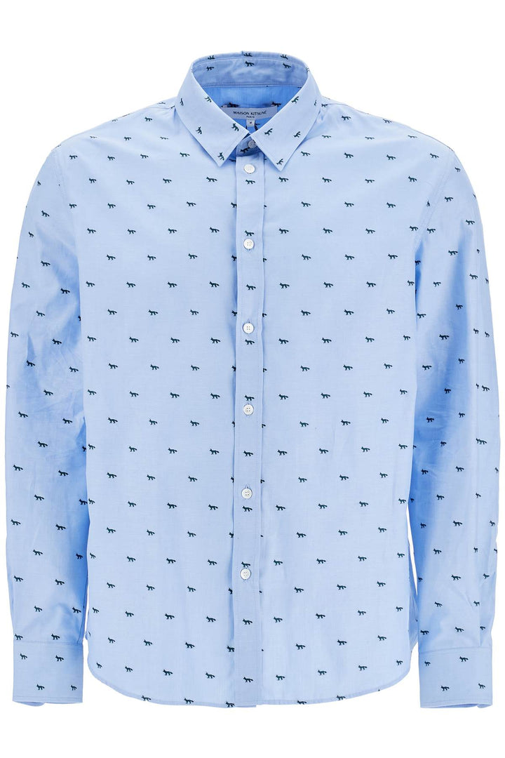 light blue casual cotton shirt with print-0