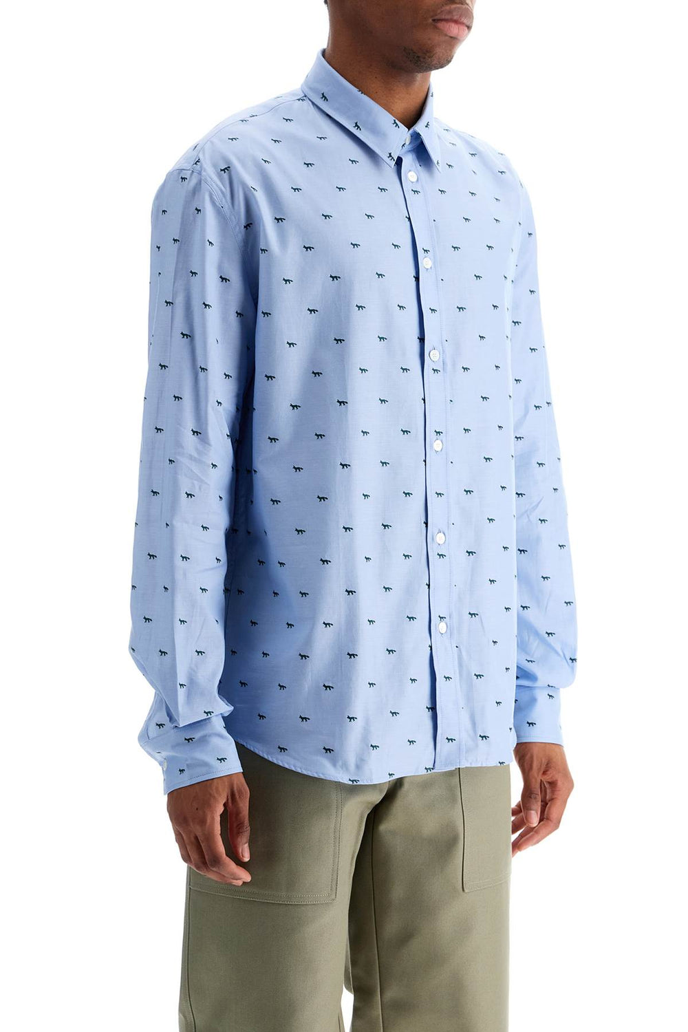 light blue casual cotton shirt with print-1