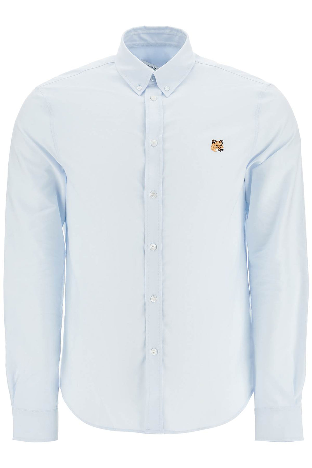 light blue cotton shirt with mini fox embroidery-0