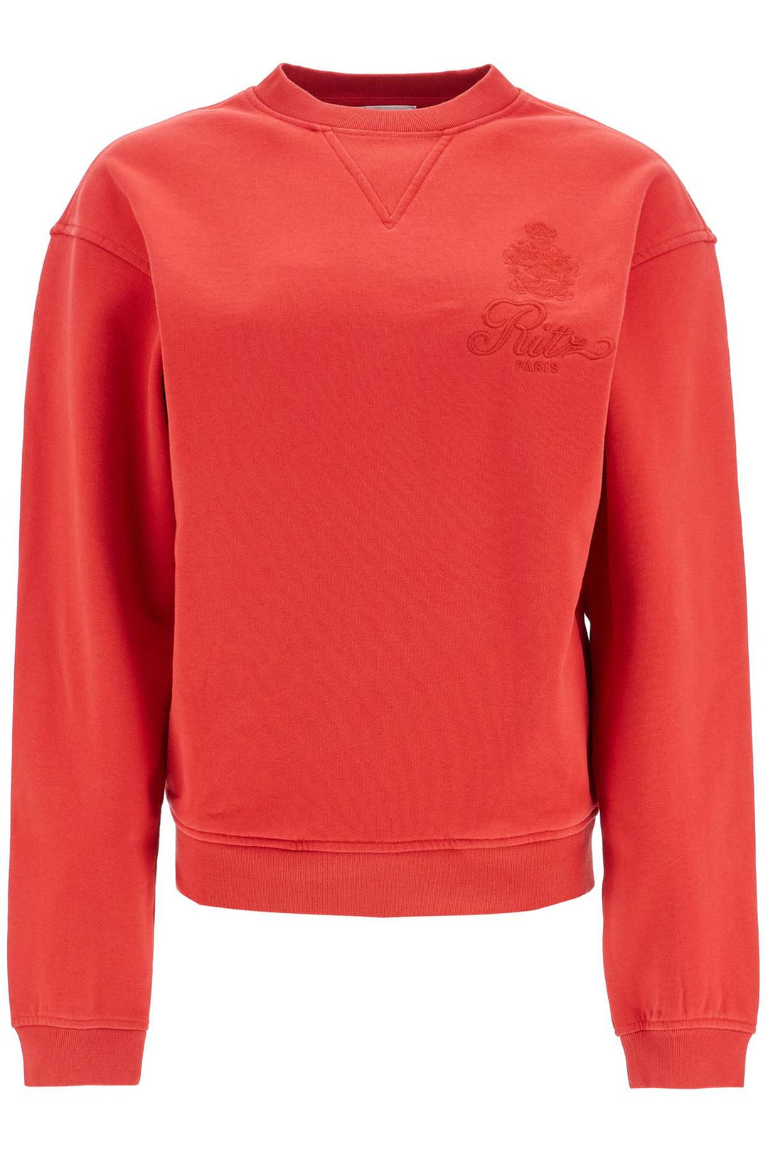 red cotton sweater with logo embroidery-0