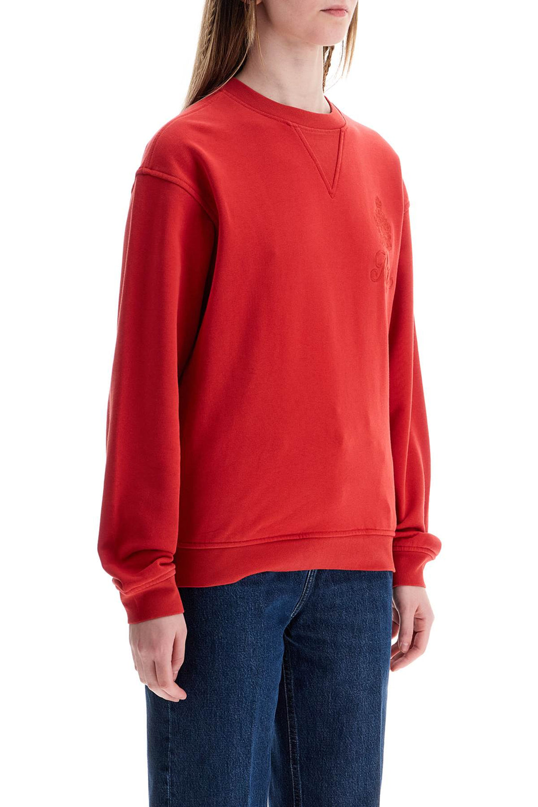 red cotton sweater with logo embroidery-1