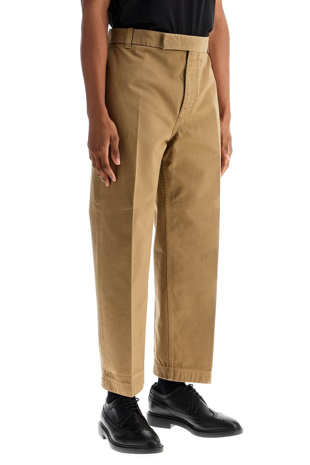 camel cotton chino pants with tricolor ribbon-1