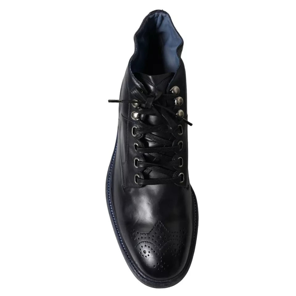 Navy Blue Leather Lace Up Ankle Boots Shoes