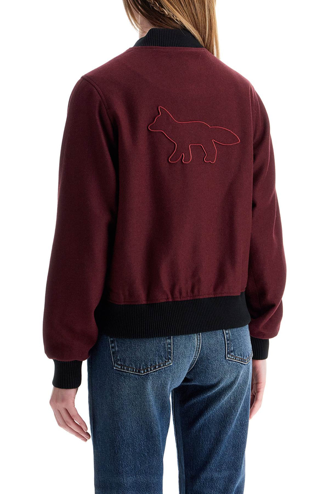 men's bordeaux wool teddy jacket with fox embroidery-2