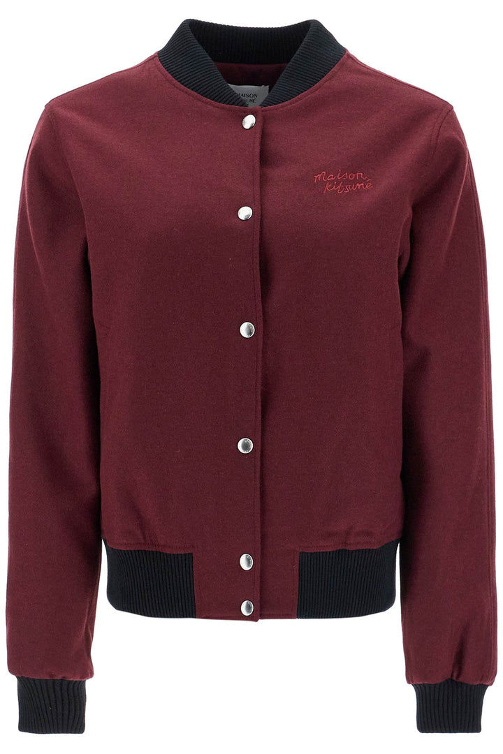 men's bordeaux wool teddy jacket with fox embroidery-0