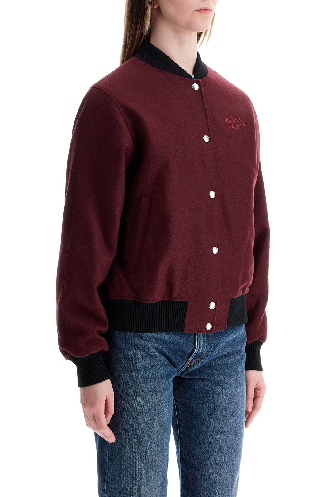 men's bordeaux wool teddy jacket with fox embroidery-1