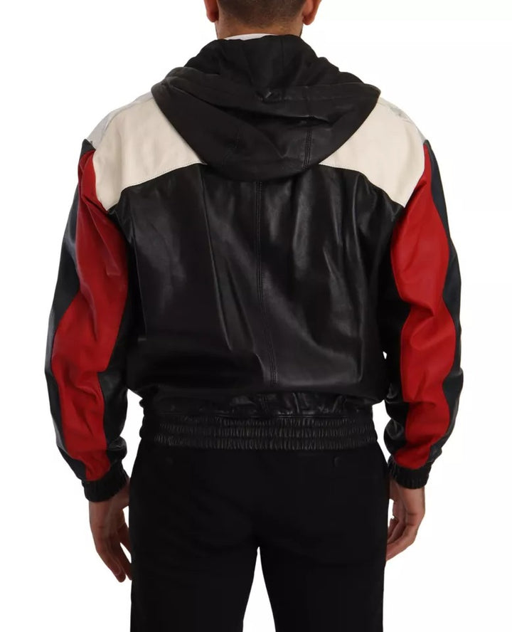 Black Leather Hooded Blouson Jacket