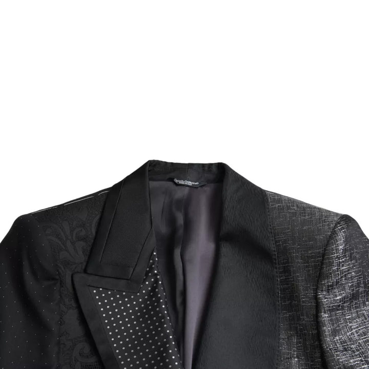 Black Silver Silk Single Breasted Coat Blazer