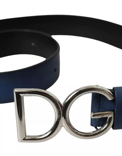 Blue Calf Leather Silver DG Logo Buckle Belt